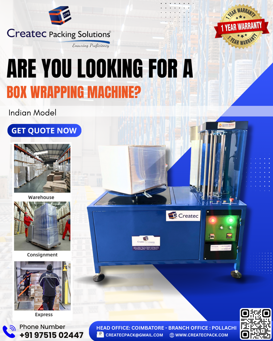 Boc stretch wrapping machine indian make